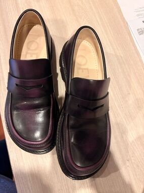 Loewe Women's Leather Penny Loafers in Deep Plum and Black